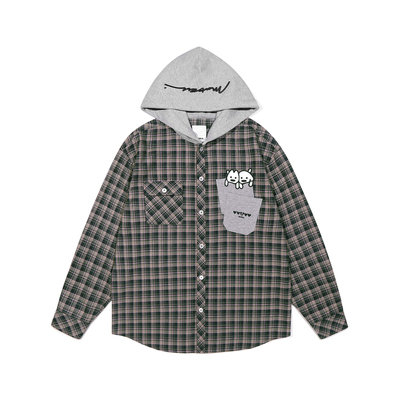 左奇函同款GUUKA格子连帽外套春