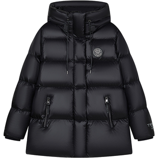 TeenieWeenie小熊女装羽绒服冬季轻盈保暖连帽收腰黑金鹅绒服外套