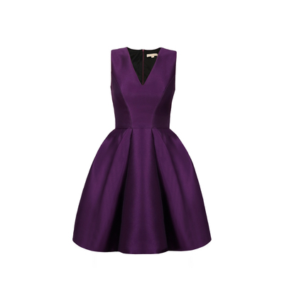 魅影紫精致优雅气质深V领礼服裙