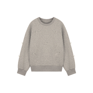 Amybaby女童套装春季2025新款洋气立体蝴蝶结灰色圆领卫衣A字裙