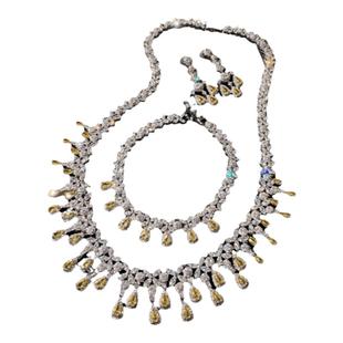 奥地利皇冠水滴花朵宝石项链 Vintage镀18K金 暮光黄泪滴锆石手链