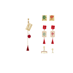 2026过新年长款耳环喜庆中国风耳饰品春节辣妹麻将耳钉女红色耳夹