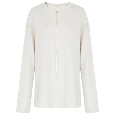 设计感拉链白色圆领毛衣