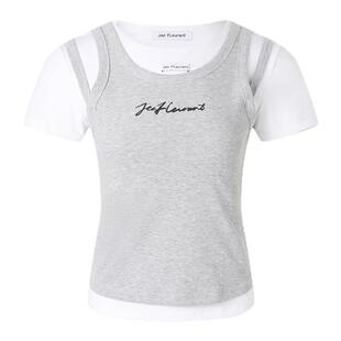 JAC FLEURANT【戚砚笛同款】新品灰白假两件吊带上衣显瘦女