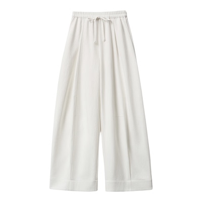 肌理感抽绳阔腿通勤休闲裤宽松春