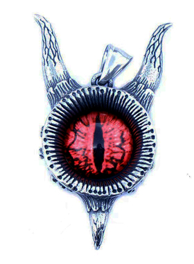 红色眼睛钛钢吊坠项链暗黑