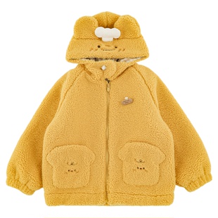 幼悠女童2025冬季新款小熊加绒保暖连帽外套加厚可爱抗寒儿童冬装