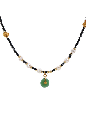 复古黑尖晶玉环项链锁骨链