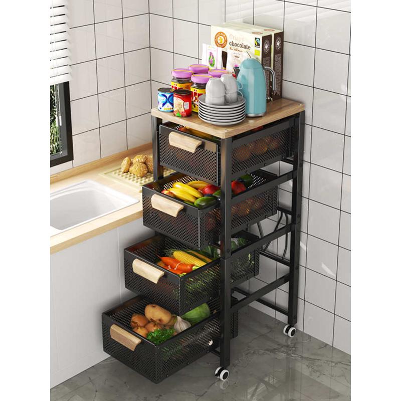 厨房置物架蔬菜收纳筐抽拉式窄边菜架子多功能储物柜多层落地家用