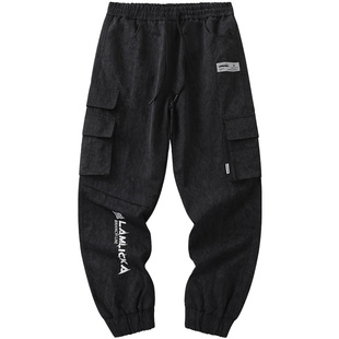 LAMLICKA字母印花梭织休闲裤男春秋运动休闲百搭工装束脚裤子宽松