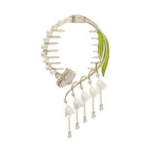 古风铃兰花流苏发夹丸子头固定神器抓夹女高级感发扣半扎盘发发抓