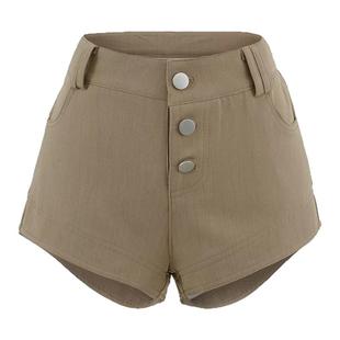 怪力酱 美式辣妹卡其色短裤女夏季高腰修身显瘦休闲包臀a字热裤子
