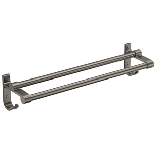 浴室毛巾架免打孔卫生间枪灰双杆挂毛巾杆轻奢浴巾太空铝置物架子