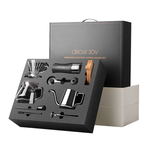 圆乐手冲咖啡壶套装手摇家用小型便携礼盒研磨器具全套手磨咖啡机