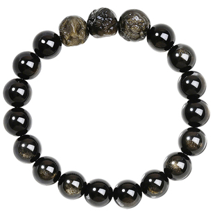 天然黑曜石三合六合手串男女款转运珠手链金曜石2026年生肖吉祥物