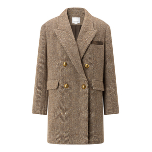 EVAOUXIU重磅厚款羊毛编织肌理气质毛呢外套/马甲叠穿上衣秋冬新