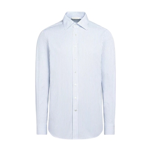 26夏季新品SUITSUPPLY中蓝色棉条纹经典领衬衫