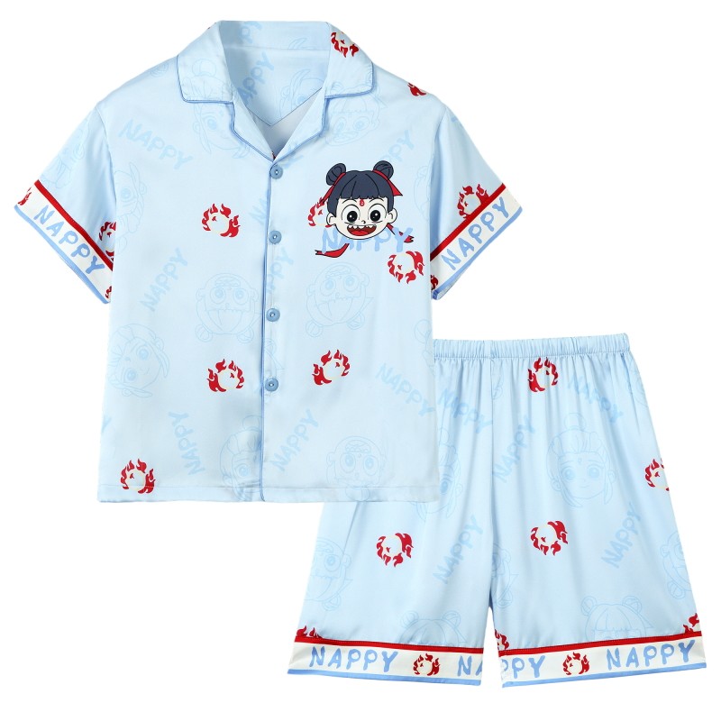 儿童睡衣男童夏季冰丝短袖薄款卡通可爱宝宝中大童家居服套装夏天