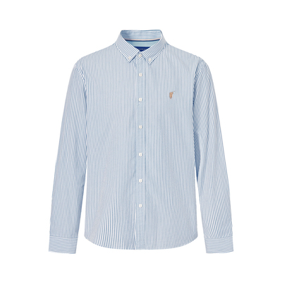 简约条纹牛津纺长袖衬衫男休闲