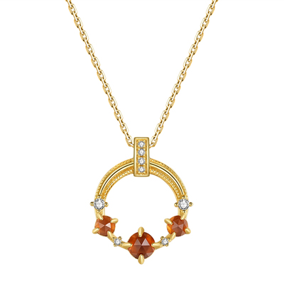 薾曼原创落日石榴石银镀金项链女