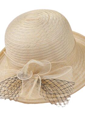 渔夫帽子女夏季欧根纱网纱花朵