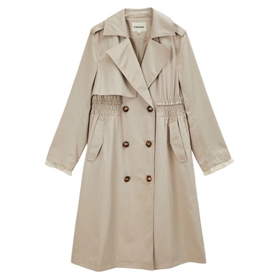 Famecoco折扣店简约百搭宽松风衣长款双排扣西装领外套FAB6AT001