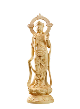 黄杨木雕刻大势至菩萨火焰观音摆件家用佛龛供奉佛像木质家居饰品