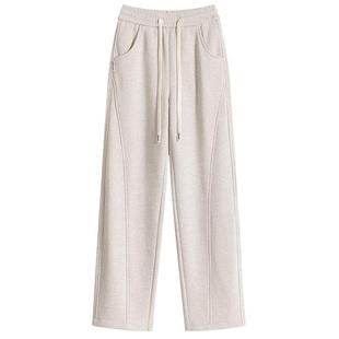 加绒毛呢阔腿裤女秋冬2025新款高腰垂感小个子直筒弯刀香蕉镰刀裤