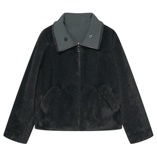 COVERINS两面穿仿皮草外套女短款2025冬季新款CC35510080