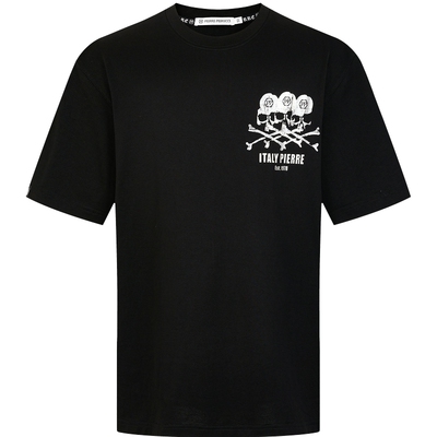 PP意大利轻奢男装2025春夏季新款圆领T恤潮流骷髅头印花套头T恤男