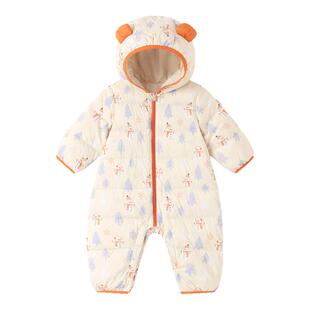 【暖芙芙】英氏超韧绒婴儿连体羽绒服连帽秋冬款抗菌宝宝红色衣服