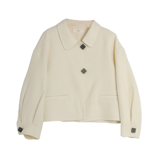 西町村屋外套女秋新款百搭韩风异型扣设计羊毛短款大衣AD8209064