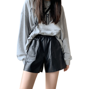 皮短裤女2026新款大码宽松阔腿显瘦秋冬季高腰休闲裤外穿打底靴裤