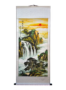鸿运当头国画山水画中式玄关装饰画竖版壁画进门招财风水过道壁画