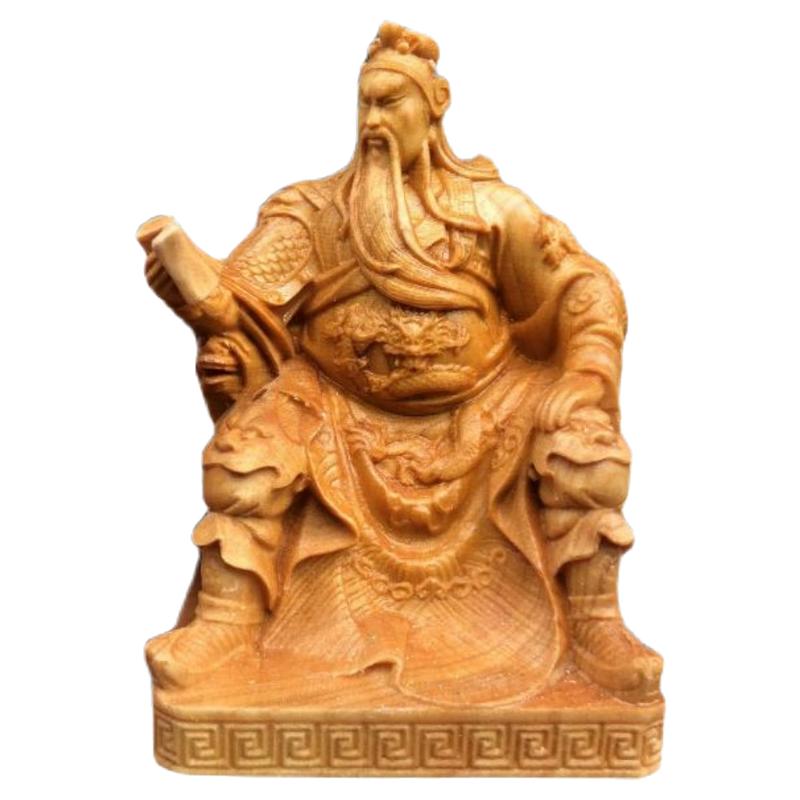 崖柏木雕关公关羽看书武财神摆件