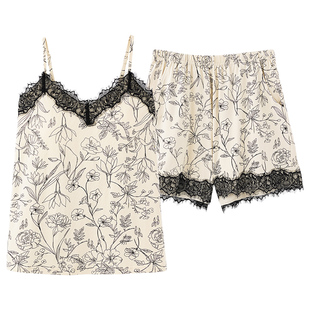 都市丽人睡衣女款吊带短裤2025新款夏纯棉带胸垫可外穿家居服套装