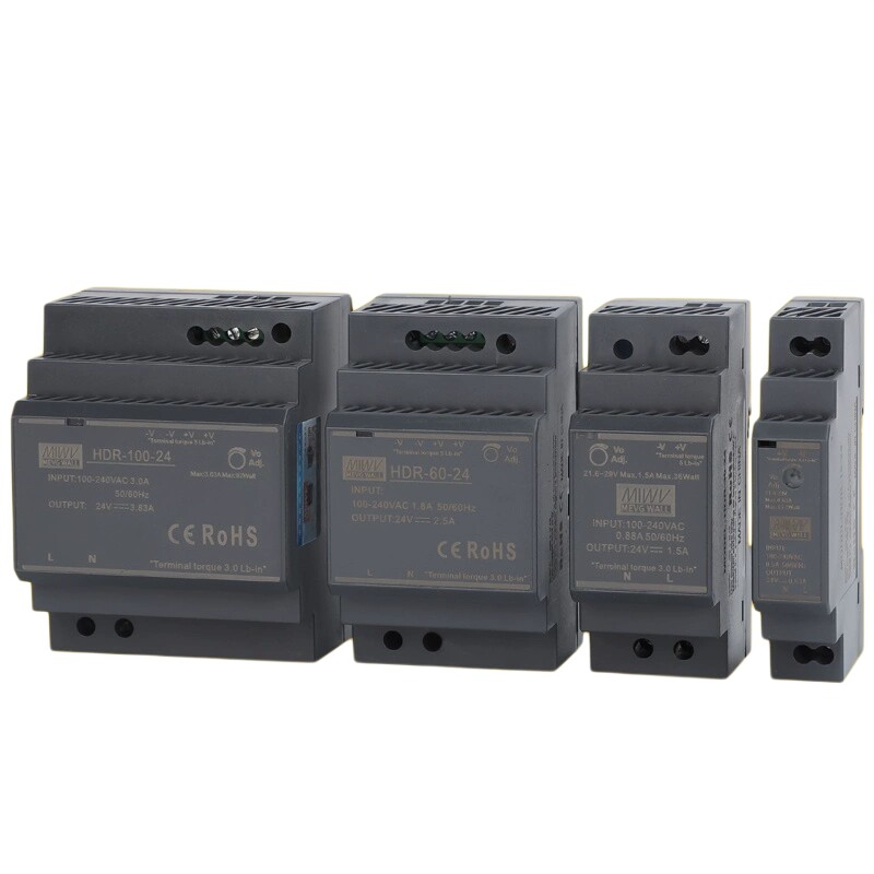 明纬导轨开关电源HDR-15/30/60/100/150W工业直流变压器12V24V