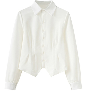 衬衫女收腰长袖短袖jk制服套装秋冬学院风修身显瘦内搭灰色衬衣女