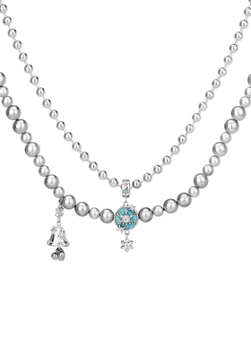 YGPM珍珠项链原创小众设计铃铛雪花高级感双层叠戴甜酷毛衣锁骨链