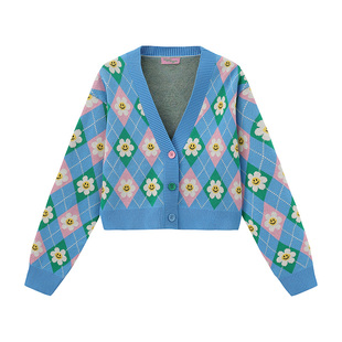 【限时75折】wigglewiggle26年笑脸花小香风减龄毛衣开衫上衣女款