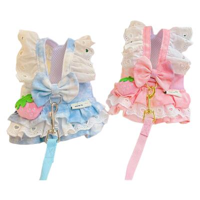 26扎染多层牛仔裙宠物狗狗衣服马尔济斯约克夏比熊牵引绳套装