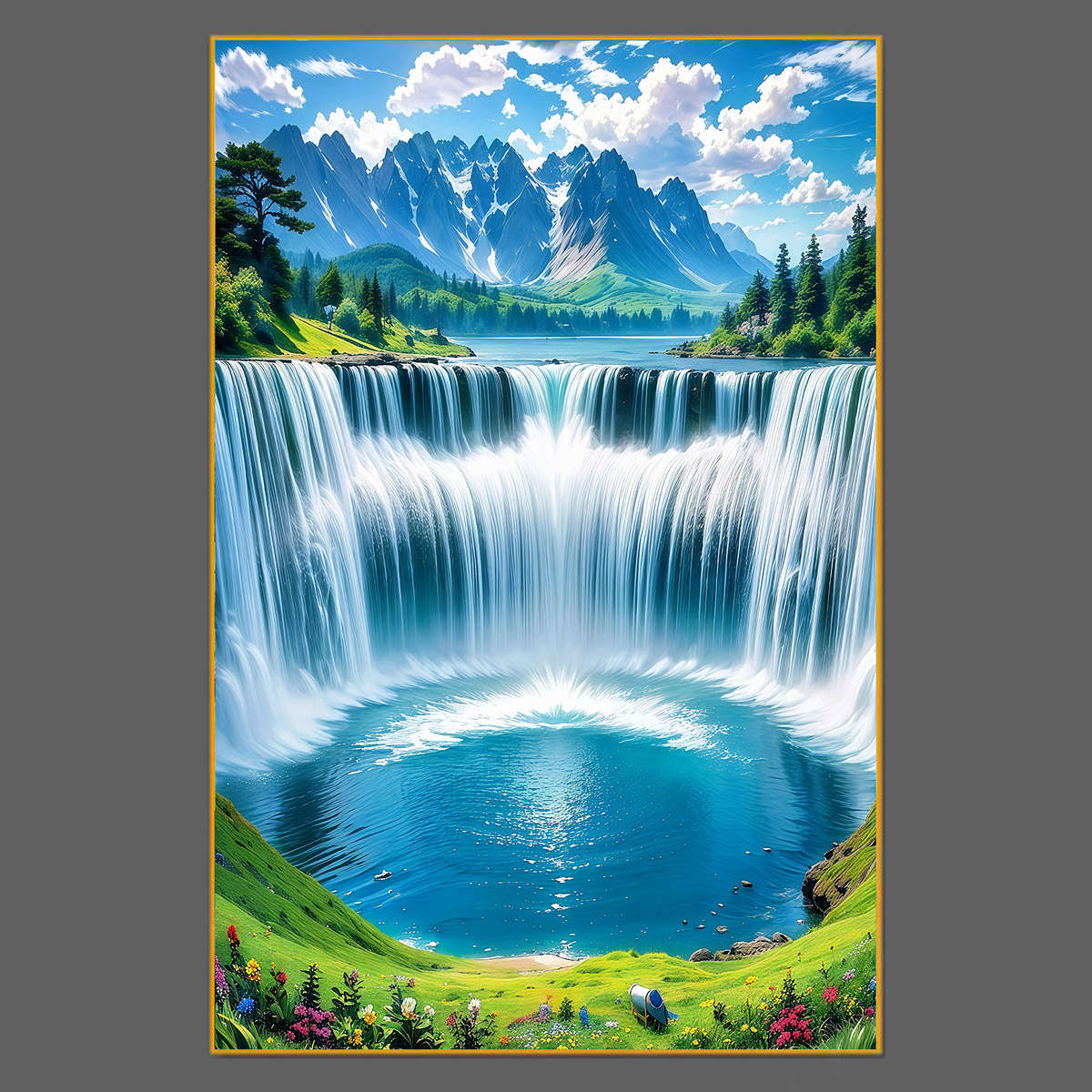 瀑布山水画图客厅玄关装饰画走廊过道平面晶瓷铝合金框画