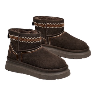 BeauToday厚底雪地靴女款冬季2025秋冬新款加绒棉鞋保暖短筒靴子