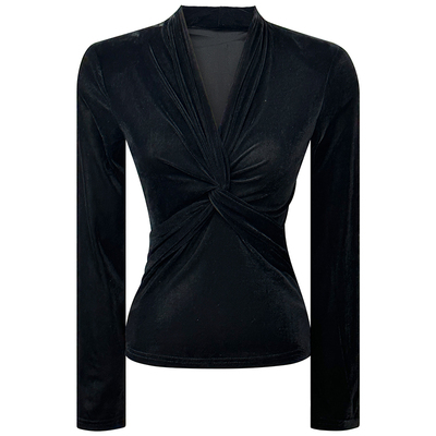 高端时尚丝绒V领修身上衣