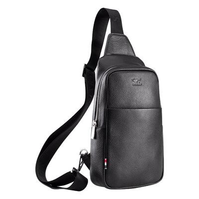 七匹狼胸包头层牛皮时尚户外