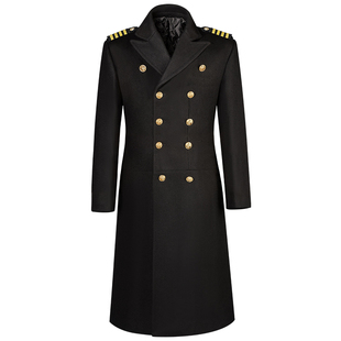 北鹰机长空少毛呢大衣男飞行员加厚物业迎宾保安长款冬装羊毛呢子