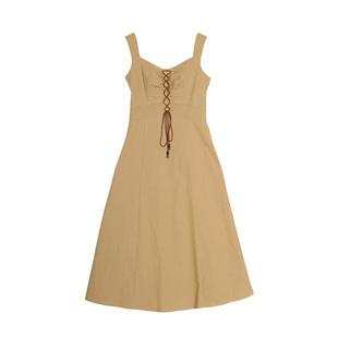 西町村屋连衣裙女秋季新款文艺气质高腰绑带吊带中长裙AC8404006