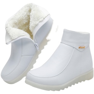 护士鞋女保暖加绒冬季真皮棉鞋白色防滑医院工作鞋软底防滑不累脚