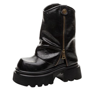 震地王真皮内增高短靴女2025秋冬新款百搭13cm小个子厚底马丁靴潮