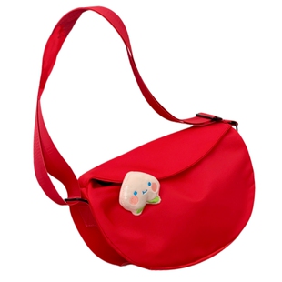 甜酷元气少女单肩小包包女韩版潮流红色斜挎包简约百搭纯色饺子包